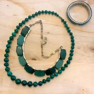 Green stone jewelry. 3 pieces.